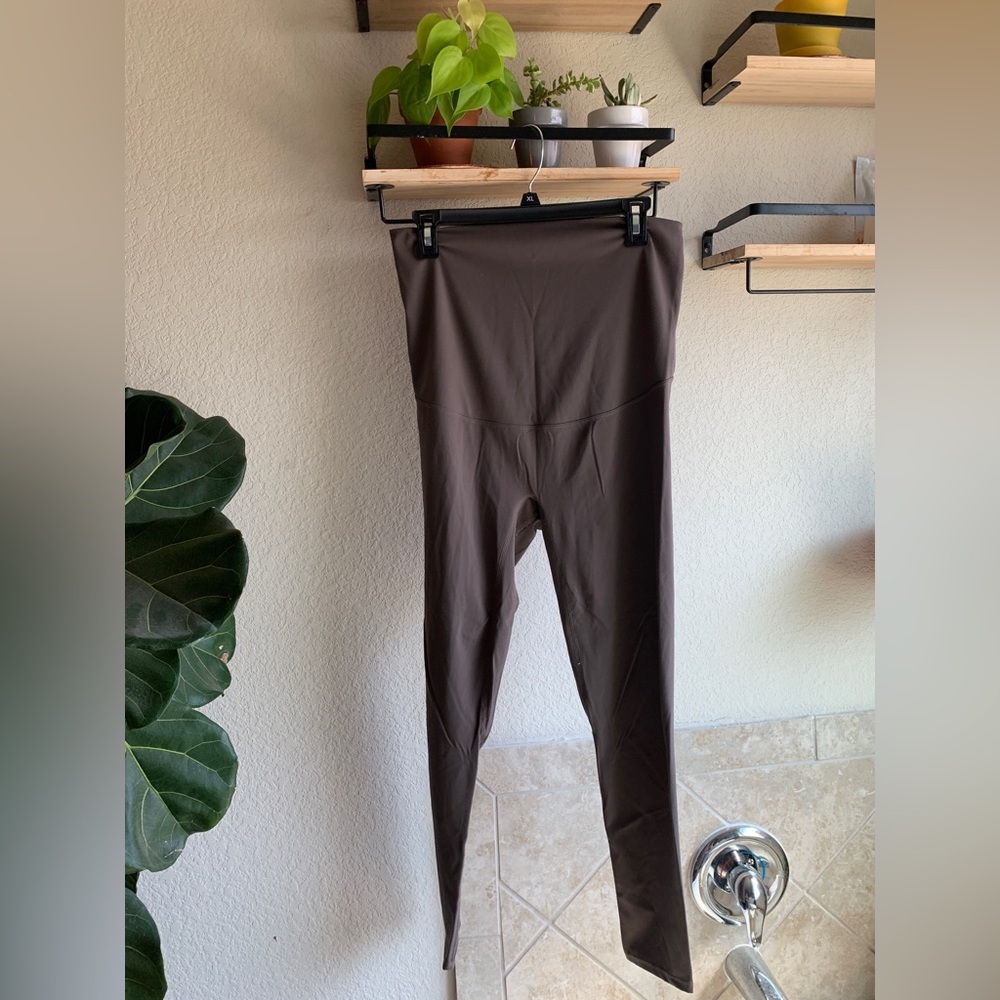 Brown maternity athletic workout leggings